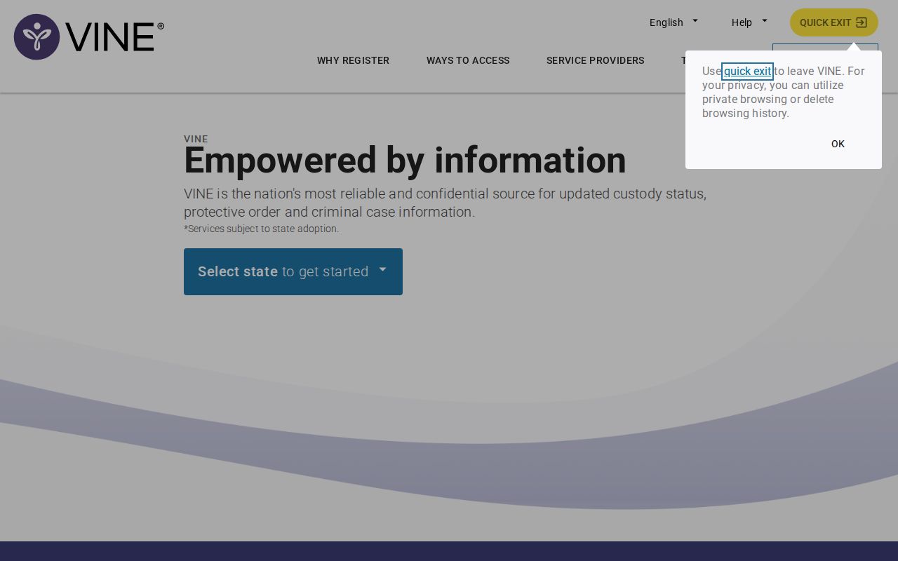 VINELink search screen for Hardin County custody