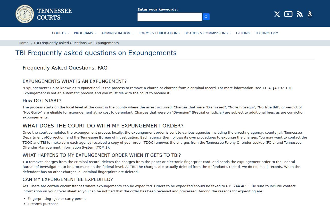 Tennessee expungement guidance for Hardin arrest records